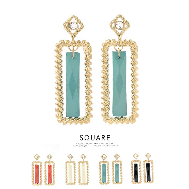 【10％OFFクーポン！11/27(木)1:59まで】SOUBIEN ピアス スタッドピアス スクエア バー ゴールド ツイスト 大ぶり レトロ ヴィンテージ 耳飾り アクセサリー アクセサリー