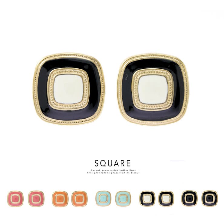 【10％OFFクーポン！11/27(木)1:59まで】SOUBIEN ピアス スタッドピアス スクエア 四角 ビビット ゴールド レトロ ヴィンテージ アンティーク シンプル 耳飾り アクセサリー アクセサリー