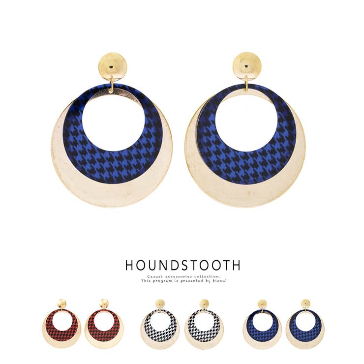 【10％OFFクーポン！11/27(木)1:59まで】SOUBIEN ピアス スタッドピアス 千鳥格子柄 サークル メタルプレート 大ぶり 個性的 大人 派手 ゴールド 耳飾り アクセサリー アクセサリー