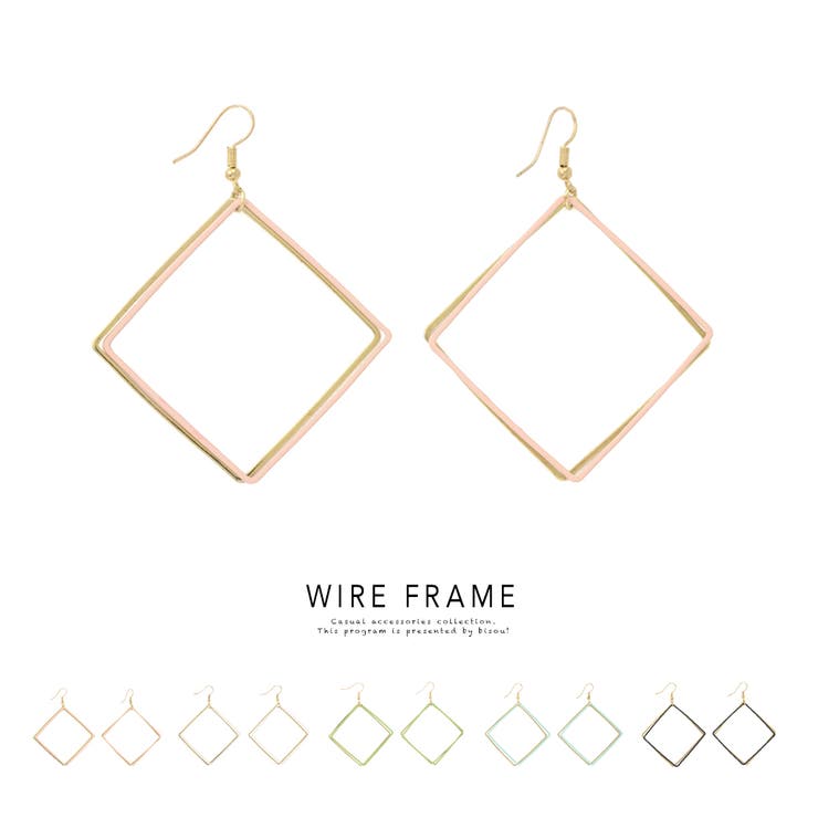 【10％OFFクーポン！11/27(木)1:59まで】SOUBIEN ピアス フックピアス スクエア フレーム 四角形 2連 ゴールド 大ぶり 個性的 シンプル ポップ 耳飾り アクセサリー アクセサリー