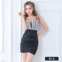 my minette 大胆シースルーバストカット千鳥柄ハイウエストチューリップミニドレス タイトドレス 袖なし キャミソール キャバドレス キャバ ドレス S-Lサイズ ブラック ホワイト バイカラー せいせい myMinette マイミネット ワンピー