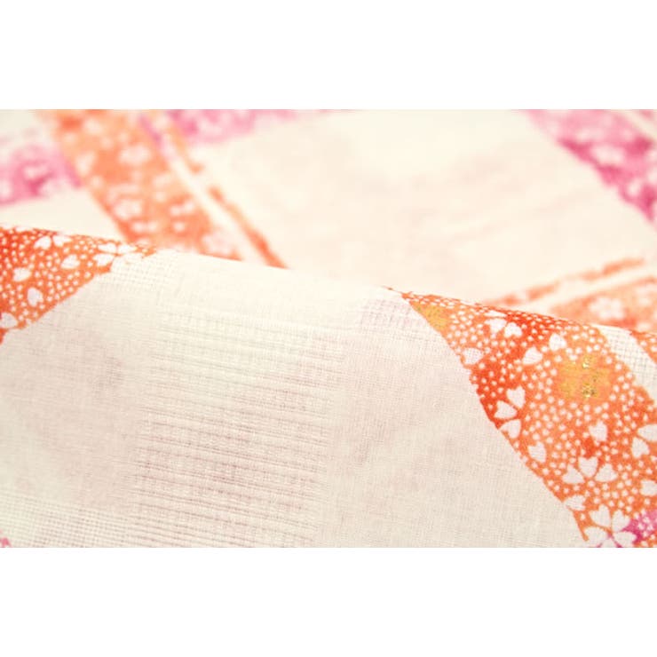 SOUBIEN レディース浴衣 花火大会 夏祭り 女性用 bonheur saisons（ボヌールセゾン） cool style 薄黄色 クリーム 赤 レッド 橙色 オレンジ 斜め格子 桜 ラメ 綿 女性浴衣【フリーサイズ】 浴衣・着物