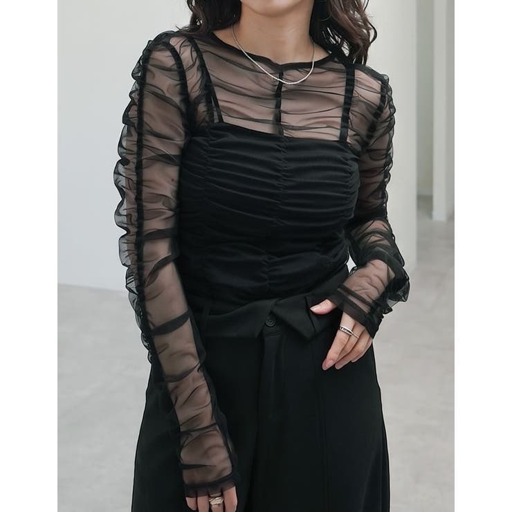 Re:EDIT チュールシャーリングシアートップス トップス shoplistselect-10546950 SHOPLIST サンプル画像2