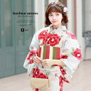 【8/11まで5%OFFクーポン】SOUBIEN 浴衣 3点セット(浴衣/半幅帯/下駄) bonheur saisons 白 オフホワイト 赤 レッド 黄緑 椿 菊 燕 つばめ 雨縞 ラメ 綿 紅梅織 夏祭り 花火大会 浴衣セット ゆかた 女性 レディー