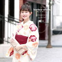 【8/11まで5%OFFクーポン】SOUBIEN 浴衣 3点セット(浴衣/兵児帯/下駄) bonheur saisons 白系 クリームホワイト 橙色 赤 牡丹 花 レトロ調 綿 紅梅織 夏祭り 花火大会 浴衣セット ゆかた 女性 レディース フリーサイ