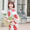【8/11まで5%OFFクーポン】SOUBIEN 浴衣 3点セット(浴衣/兵児帯/下駄) bonheur saisons 白 オフホワイト 赤 レッド 薄緑 椿 菊 燕 つばめ 雨縞 ラメ 綿 紅梅織 夏祭り 花火大会 浴衣セット ゆかた 女性 レディー