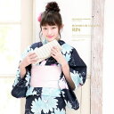 【8/11まで5%OFFクーポン】SOUBIEN 浴衣 3点セット(浴衣/半幅帯/下駄) bonheur saisons 紺色 ネイビー 水色 向日葵 ヒマワリ 撫子 ラメ 綿 花火大会 夏祭り 浴衣セット ゆかた 女性 レディース【フェミニン】【フェミ