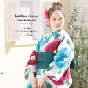 【8/11まで5%OFFクーポン】SOUBIEN 浴衣 3点セット(浴衣/半幅帯/下駄) bonheur saisons 白系 ホワイト 赤 青 深緑色 椿 つばき 花 縞 綿麻 手捺染 手縫い 浴衣セット 女性 レディース フリーサイズ【フェミニン】【