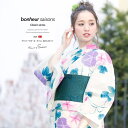 SOUBIEN 浴衣 3点セット(浴衣/半幅帯/下駄) bonheur saisons 白系 アイボリー ピンク 青緑色 深緑色 朝顔 花柄 綿麻 浴衣セット 女性 レディース フリーサイズ【フェミニン】【大人】 浴衣・着物