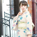 【6/27 1:59まで 10%OFFクーポン】SOUBIEN 浴衣 3点セット(浴衣/半幅帯/下駄) bonheur saisons 薄茶色 ベージュ 水色 ブルー 紫色 黄緑色 朝顔 あさがお 花 綿麻 浴衣セット 女性 レディース フリーサイズ【フ