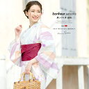 SOUBIEN 浴衣 3点セット(浴衣/半幅帯/下駄) bonheur saisons 白系 カラフル オレンジ 紫 水色 黄色 矢羽根 縞 水玉 ラメ 綿 紅梅織 夏祭り 花火大会 浴衣セット ゆかた 女性 レディース フリーサイズ【フェミニン】【大人