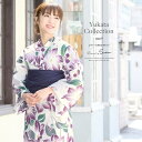 【8/11まで5%OFFクーポン】SOUBIEN 浴衣 3点セット(浴衣/兵児帯/下駄) ホワイト 白系 紫 クレマチス 花 綿 絽 変わり織り 女性用 浴衣セット 30代 40代 ママ 大人浴衣 【フリーサイズ】 浴衣・着物