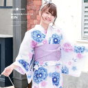 SOUBIEN 浴衣 3点セット(浴衣/半幅帯/下駄) bonheur saisons 白 ホワイト 藍色 ネイビー 菊 桜 綿 ラメ 綿 夏祭り 花火大会 浴衣セット ゆかた 女性 レディース S・フリー【フェミニン】【フェミニン】【大人】 浴衣・着物