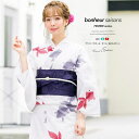 SOUBIEN 浴衣 3点セット(浴衣/半幅帯/下駄) bonheur saisons 白 オフホワイト 赤 紫 金魚 絣縞 ラメ 綿麻 花火大会 夏祭り 浴衣セット ゆかた 女性 レディース S・フリー【フェミニン】【大人】 浴衣・着物