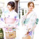 SOUBIEN 浴衣セット 3点セット(浴衣/帯/下駄) bonheur saisons ボヌールセゾン 白系 オフホワイト 紫 ピンク 花 綿麻 レディース 夏 花火大会【フェミニン】【大人】 浴衣・着物