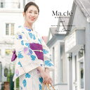 【6/27 1:59まで 10%OFFクーポン】SOUBIEN 浴衣 3点セット(浴衣/半幅帯/下駄) Macle by bonheur saisons マクレ 薄茶色 ベージュ 水色 ブルー 紫色 朝顔 花 綿麻 女性用 浴衣セット ボヌールセゾン 3