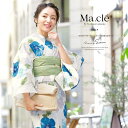 SOUBIEN 浴衣 3点セット(浴衣/兵児帯/下駄) Macle by bonheur saisons マクレ 白系 オフホワイト 青 ブルー 花芙蓉 ラメ 綿麻 女性用 浴衣セット ボヌールセゾン 30代 40代 ママ 大人浴衣 【フリーサイズ】【フ