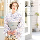 SOUBIEN 浴衣 3点セット(浴衣/半幅帯/下駄) Macle by bonheur saisons マクレ 生成色 ベージュ系 紫 灰色 花 七宝柄 綿麻 夏 女性用 浴衣セット ボヌール 30代 40代 ママ 大人浴衣 【フリーサイズ】【古典柄】