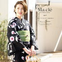 SOUBIEN 浴衣 3点セット(浴衣/半幅帯/下駄) Macle by bonheur saisons マクレ 黒 ブラック アザミ 花 よろけ縞 綿 紅梅織 夏 女性用 浴衣セット ボヌール 30代 40代 ママ 大人浴衣 【フリーサイズ】【モダン】