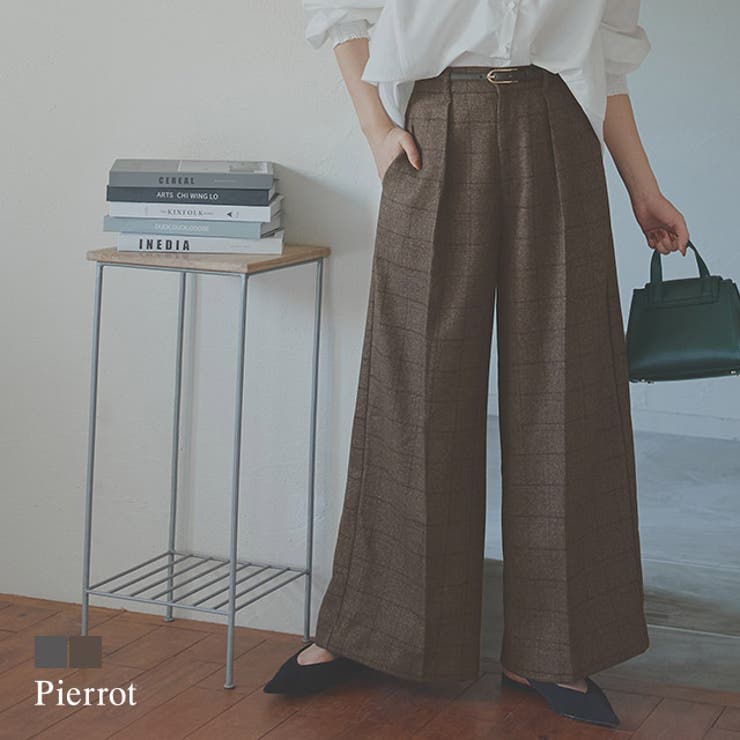 Pierrot 選べる柄タックワイドパンツ ☆ タックワイドパンツ ワイドパンツ チェック ツイード ラメ レディース ボトムス きれいめ カジュアル 秋 冬 30代 40代 ピエロ パンツ・ズボン shoplistselect-10547701 SHOPLIST パッケージ画像