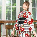 【8/11まで5%OFFクーポン】SOUBIEN 浴衣 セット レディース レトロ 浴衣セット 大人 3点セット 白系 ホワイト 赤 灰色 黒 椿 花 縞 ストライプ モダン 変わり織り 夏祭り 花火大会 女性用 S・フリー【浴衣 セット】 浴衣・着物