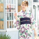 【8/11まで5%OFFクーポン】SOUBIEN 浴衣 セット レディース 作り帯 浴衣セット 大人 3点セット 白系 紫 紺 クレマチス 花 綿 絽 変わり織り 夏祭り 花火大会 女性用 フリーサイズ【浴衣 セット】 浴衣・着物