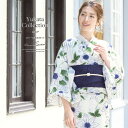 【8/11まで5%OFFクーポン】SOUBIEN 浴衣 3点セット(浴衣/半幅帯/下駄) ホワイト 白 クレマチス 花 フラワー 変わり織り 女性用 浴衣セット 30代 40代 ママ 大人浴衣【Sサイズ】【フリーサイズ】 浴衣・着物