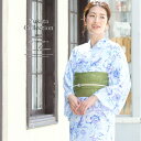 SOUBIEN 浴衣 3点セット(浴衣/半幅帯/下駄) ホワイト 白 青 紫 花唐草 花 変わり織り 女性用 浴衣セット 30代 40代 ママ 大人浴衣【Sサイズ】【フリーサイズ】 浴衣・着物