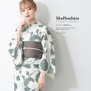 SOUBIEN 浴衣 セット レディース 浴衣セット 半幅帯 大人 3点セット ホワイト 白 グレー 灰色系 帯 牡丹 ダリア 花唐草 夏 花火大会 モダン Sサイズ フリーサイズ 浴衣・着物