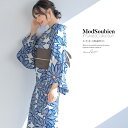 【8/11まで5%OFFクーポン】SOUBIEN 浴衣 セット レディース 浴衣セット 半幅帯 2023 大人 3点セット モダン ブルー 青 白 ガーベラ 花 ボーダー グレー S フリー 浴衣・着物