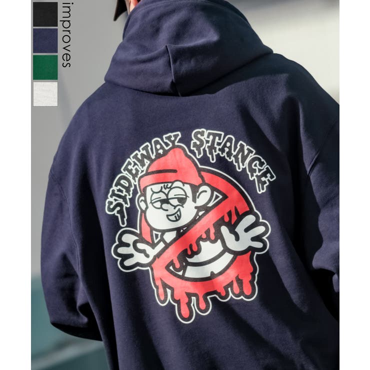 【10％OFFクーポン！1/16(金)1:59まで】improves パーカー メンズ SIDEWAY STANCE サイドウェイスタンス オリジナルプリント グラフィック スウェット スエット 通行止め バスターズ オーバーサイズ ストリート系 キレイ