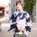 【8/11まで5%OFFクーポン】SOUBIEN 浴衣 3点セット(浴衣/半幅帯/下駄) bonheur saisons 濃紺 ネイビー 薄ピンク 牡丹 梅 麻の葉 花 綿 ラメ 花火大会 夏祭り 浴衣セット ゆかた 女性 レディース S・フリー【華やか