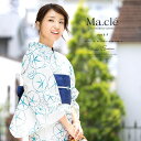 SOUBIEN 浴衣 3点セット(浴衣/半幅帯/下駄) Macle by bonheur saisons マクレ 白 オフホワイト 青 ブルー 朝顔 あさがお ...
