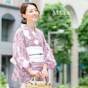 SOUBIEN 浴衣 3点セット(浴衣/兵児帯/下駄) Macle by bonheur saisons マクレ 赤 レッド 白 雪輪 ゆきわ 横縞 綿 変わり織り 女性用 浴衣セット ボヌールセゾン 30代 40代 ママ 大人浴衣 【S・フリー】【モダ