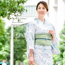 SOUBIEN 浴衣 3点セット(浴衣/兵児帯/下駄) Macle by bonheur saisons マクレ 白 オフホワイト 青 ブルー 朝顔 あさがお 花 綿 変わり織り 女性用 浴衣セット ボヌールセゾン 30代 40代 ママ 大人浴衣 【S・
