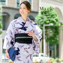 SOUBIEN 浴衣 3点セット(浴衣/半幅帯/下駄) Macle by bonheursaisons マクレ ピンク 紫色 パープル 紺色 燕 南天 赤い実 掠れ横縞 綿 レトロモダン 女性用 浴衣セット ボヌールセゾン 30代40代 ママ 大人浴衣