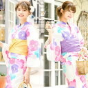 SOUBIEN 浴衣 セット レディース レトロ 作り帯 浴衣セット 大人 3点セット 白 ホワイト ピンク 黄色 花 ラメ 綿 女性 ボヌールセゾン S フリー【フェミニン】【華やか】【大人】 浴衣・着物
