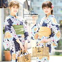 【8/11まで5%OFFクーポン】SOUBIEN 浴衣 セット レディース レトロ 作り帯 浴衣セット 大人 3点セット 紺 ネイビー 白 黄緑 黄色 菊 花 綿 女性 ボヌールセゾン S フリー【トレンド】【モダン】【大人】 浴衣・着物