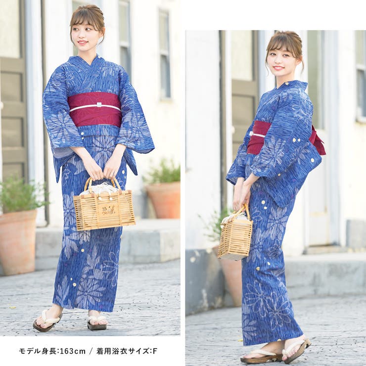 SOUBIEN 浴衣 セット レディース 浴衣セット 作り帯 大人 2点セット（浴衣/帯） 青...