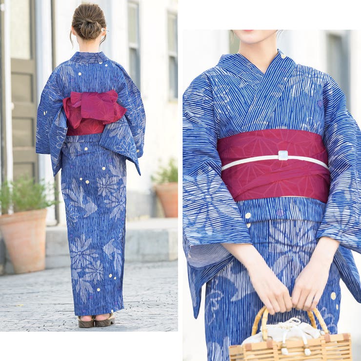 SOUBIEN 浴衣 セット レディース 浴衣セット 作り帯 大人 2点セット（浴衣/帯） 青...