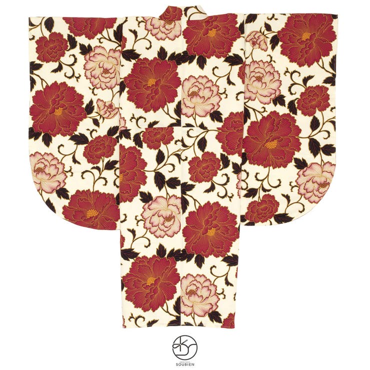 【10％OFFクーポン！11/27(木)1:59まで】SOUBIEN 袴用二尺袖着物 単品 アイボリー 白系 赤 牡丹 花唐草 フラワー 小振袖 卒業式 レディース 仕立て上がり 日本製 浴衣・着物