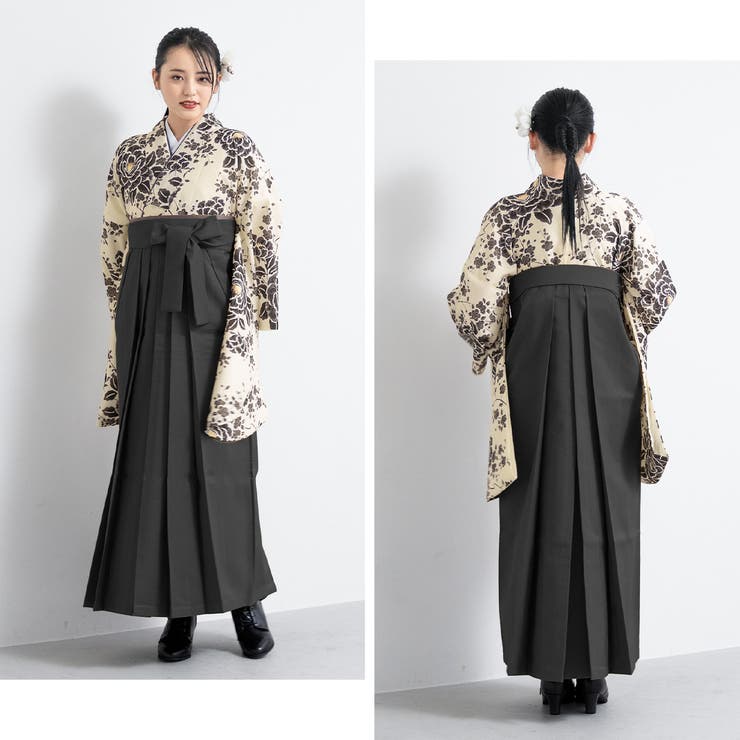SOUBIEN 袴セット 卒業式 大学生 小学生 レディース アイボリー 茶色 牡丹 桜 花 ブラック系 黒 袴4点セット 和装 着物セット 販売 購入 浴衣・着物