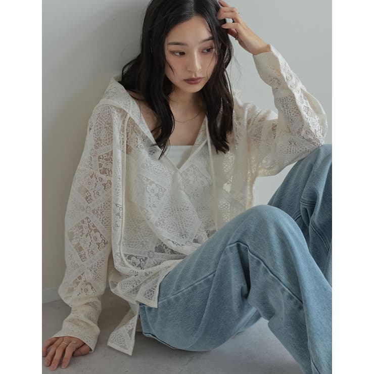 Re:EDIT [2026 SUMMER COLLECTION]ストレッチブロックレースフードシャツ トップス shoplistselect-10552132 SHOPLIST サンプル画像3