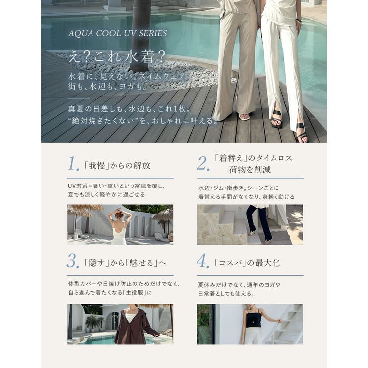 Re:EDIT [UVカット最大99.7％][遮熱最大50％][UPF50+][接触冷感][水陸両用][Aqua Cool UV][低身長/高身長/大きいサイズ有]選べる3タイプノーマル・スリット・キックフレアパンツ 水着 shoplistselect-10552131 SHOPLIST サンプル画像2