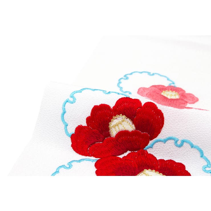 SOUBIEN 半襟 白 振袖 刺繍 成人式 半衿　ホワイト　赤　椿　雪輪　縮緬　ちりめん　振袖向け　結婚式　フォーマル　はんえり　和装小物　女性　レディース　日本製 浴衣・着物