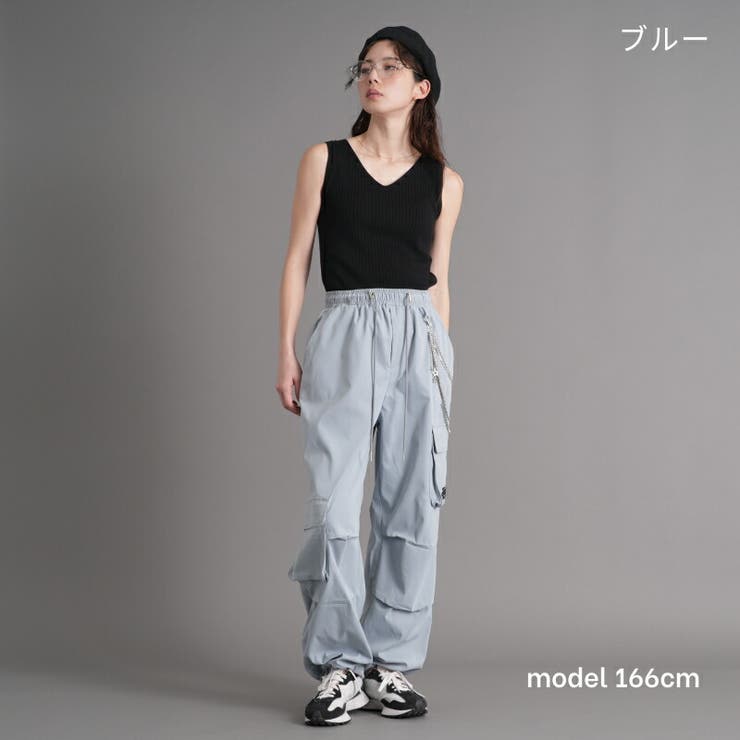Fetchcollectionボトムス専門店 パラシュートカーゴパンツ｜トレンド パラシュート カーゴ レディース カーゴ リラックス イージー 無地 体型カバー ワイドパンツ カジュアル ストリート ウエストゴム パンツ・ズボン shoplistselect-10280883 SHOPLIST サンプル画像3