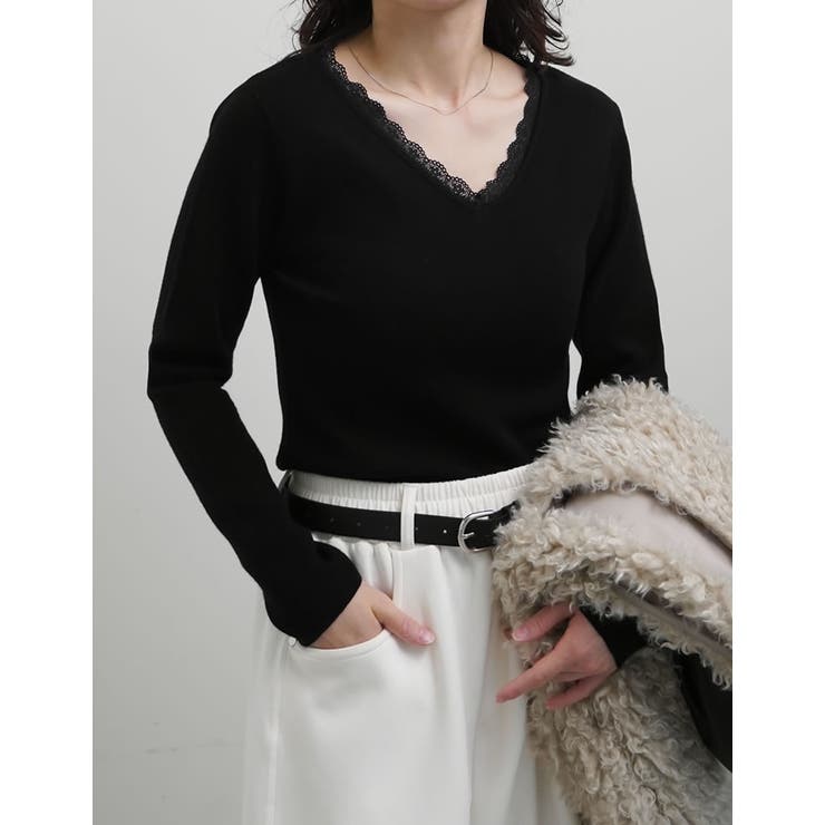 Re:EDIT レースレイヤード風Vネックニットトップス トップス shoplistselect-10552447 SHOPLIST サンプル画像3