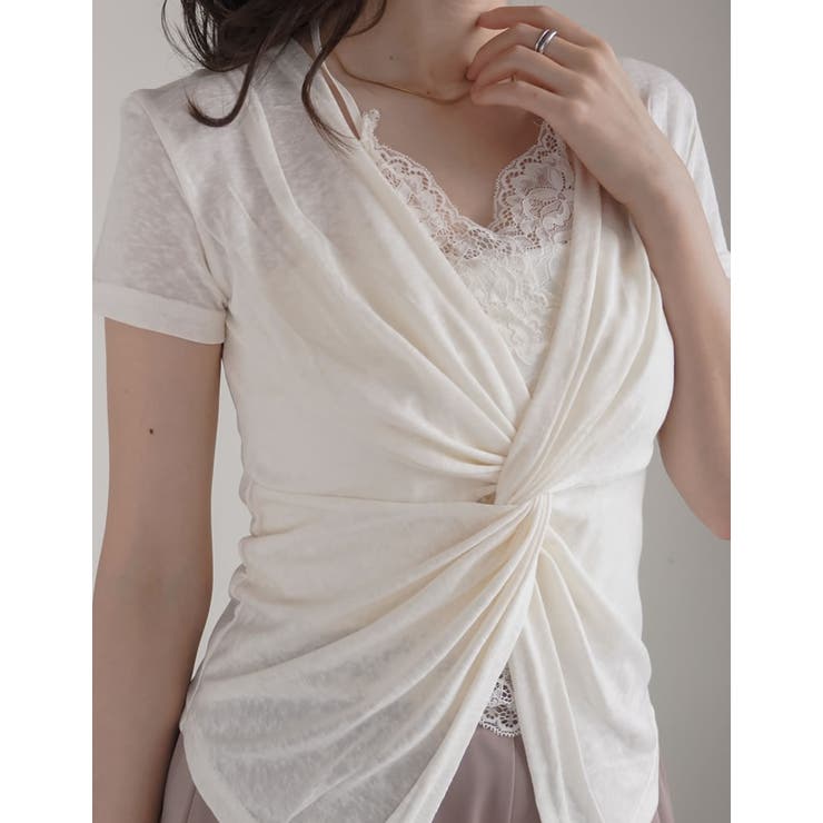 Re:EDIT レースインナー付きドレープVネックトップス トップス shoplistselect-10552444 SHOPLIST サンプル画像2
