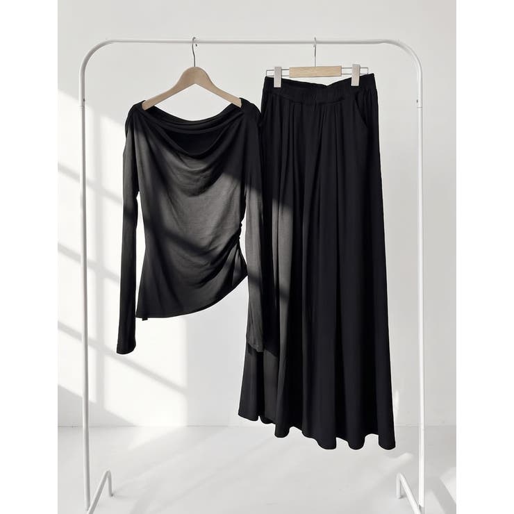 Re:EDIT [2点セット]オフショルアシメトップス×ワイドパンツセットアップ パンツ・ズボン shoplistselect-10552454 SHOPLIST サンプル画像3