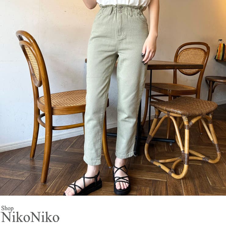 ShopNikoNiko 冬新作 ラッピングマムパンツ ラッピング マム パンツ ズボン ボトムス フリル テーパード 着痩せ 細見え カジュアル 大人 かわいいトレンド 韓国ファッション レディース パンツ・ズボン